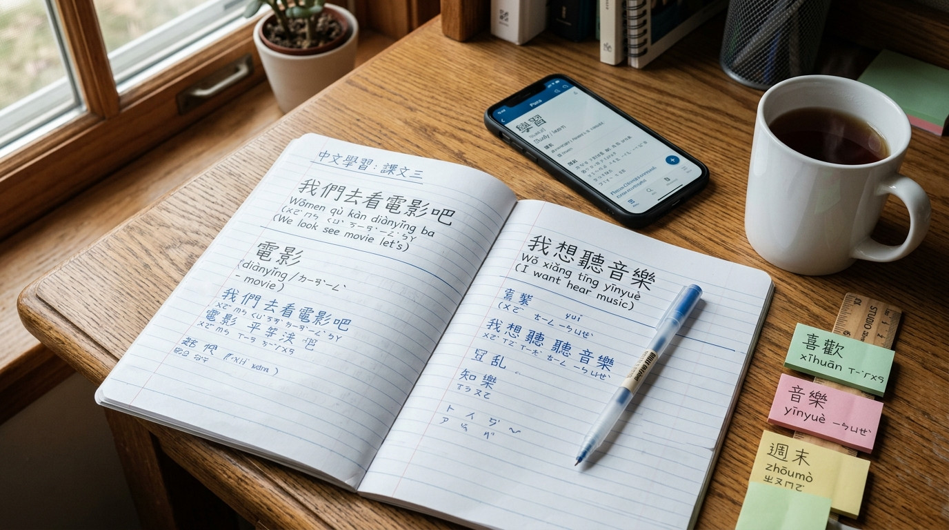 Vở ghi chép học chữ Hán Phồn thể kết hợp phiên âm Pinyin và Chú âm Zhuyin